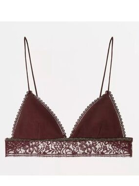 Zara Festival Brown Suede & Lace Triangle Bralette with Beaded Band